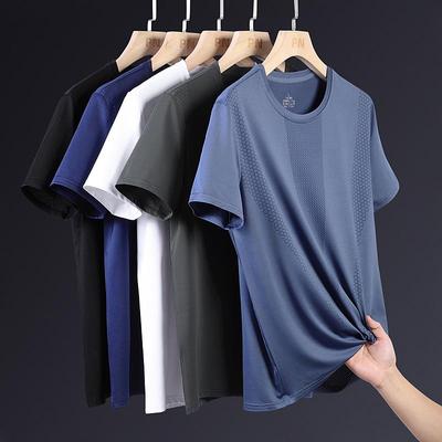 Мужская модная футболка с коротким рукавом из быстросохнущего материала Ice Silk — свободный крой, универсальная, большой размер, повседневная одежда