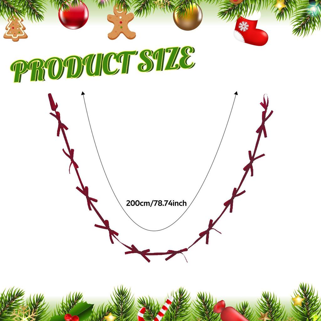 Christmas Bow Banner Decoration 78.74inch Backdrop Hanging Bowknot Garland for Home Wall Dining Room