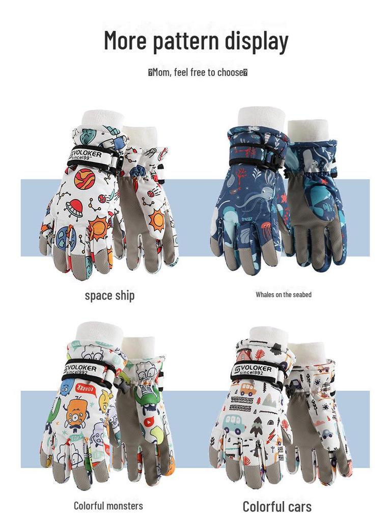 Водонепроницаемые детские горнолыжные перчатки — теплые, нескользящие, утолщенные, с бархатной подкладкой для мальчиков и девочек