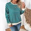 Summer Women Long Sleeve T-shirt O Neck Stripe