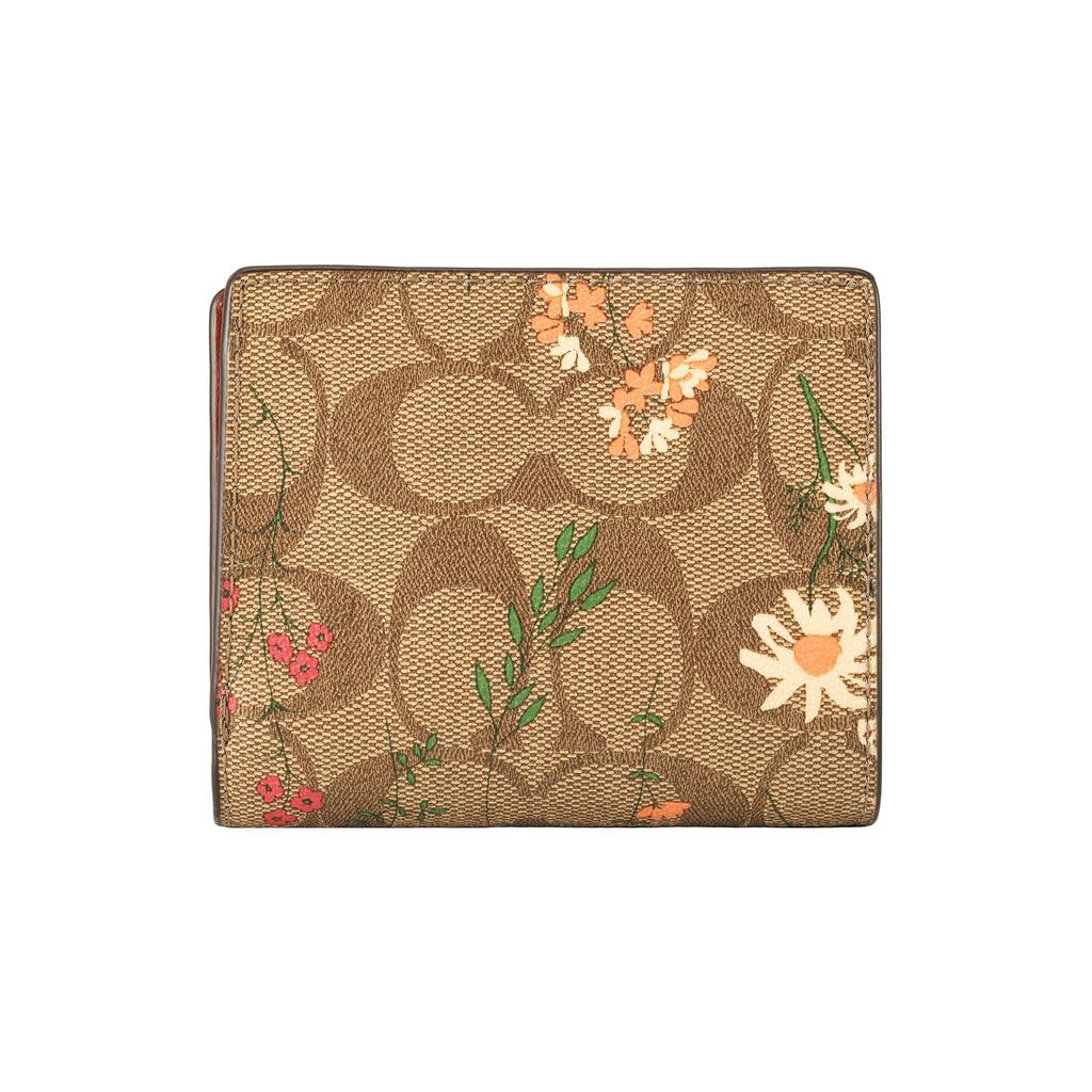 Coach Кошелек-защелка Классический холст с монограммой с кожей Дикий цветок Печать Двустворчатый кошелек Женский кошелек C8734-IME7V
