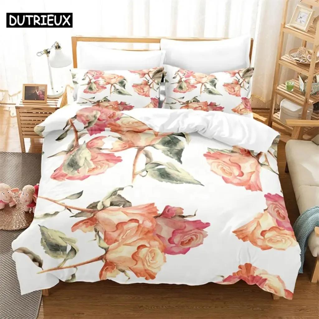Pink Roses Comfortable Duvet Quilt Cover Pillowcase Bedding Set Children Bedroom Decoration Home Textile