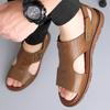 Мода 2025 Летние Повседневные Сандалии Мужские Полые Дышащие Кожаные Сандалии Модная Повседневная Дизайнерская Обувь Мужская Однотонная Деловая Обувь