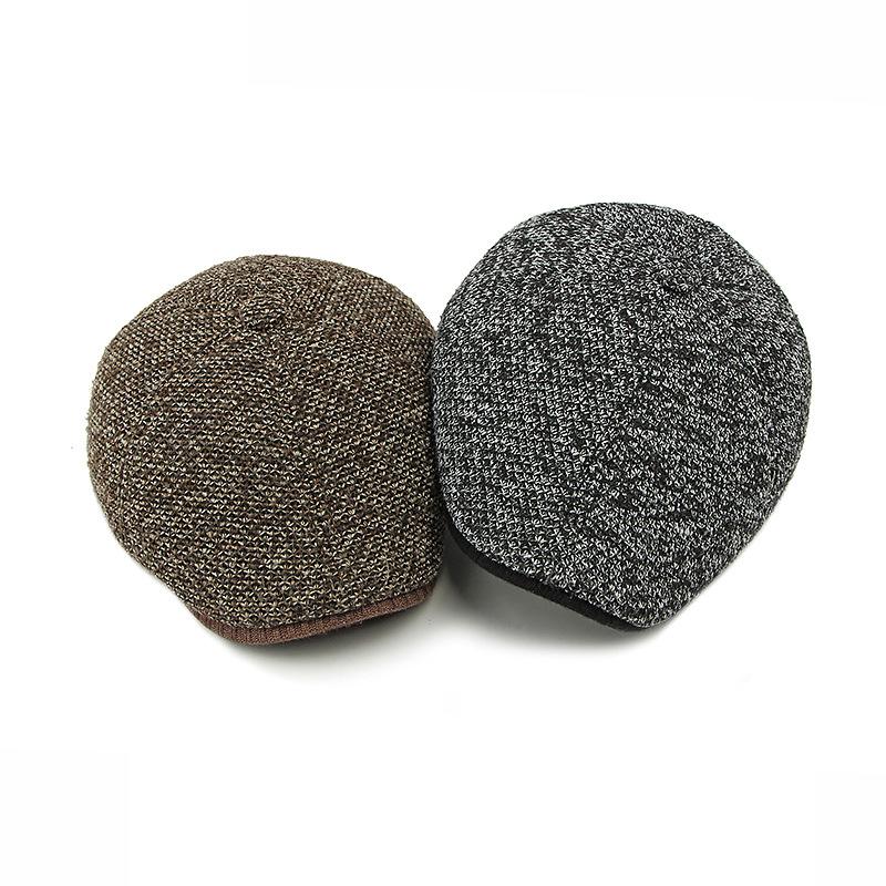 Шерстяная шапка для мужчин среднего и пожилого возраста, осенне-зимняя кепка, толстый теплый бархатный берет, защита ушей, кепка с козырьком