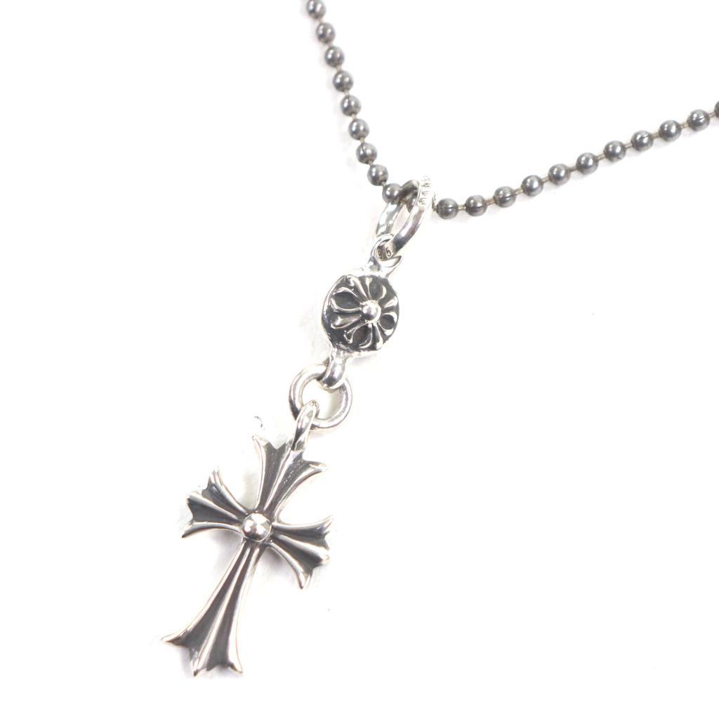 Excellent CHROME HEARTS Necklace 1 Ball Tiny CH Cross Pendant Silver 925 Mens Used