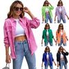 Cross-Border New European And American Street Style Frayed Distressed Turn-Down Collar Denim Jacket For Women