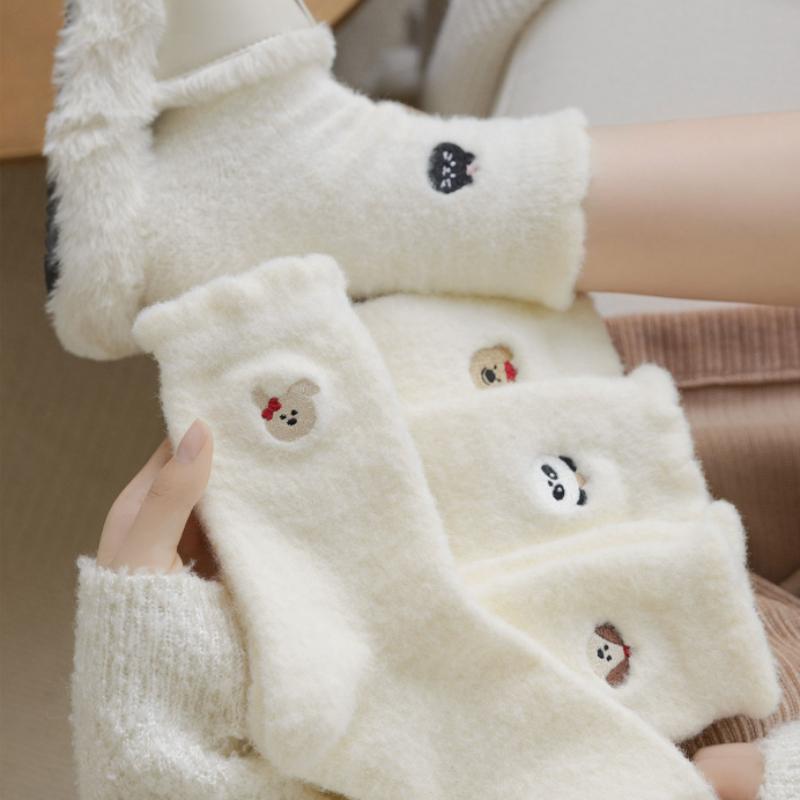 Cartoon Mink Velvet Thick Women's Socks Thick Fleece White Mid-tube Socks Winter Socks