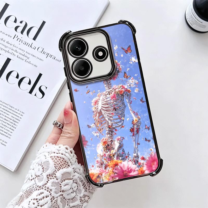 Цветочный Череп Цветок Скелет Покрытие Чехол для Телефона Для Xiaomi Redmi Note 14 15 Pro Plus 13 12 11 11S 11T 10 9S 9 5G Защита от Падения Airab