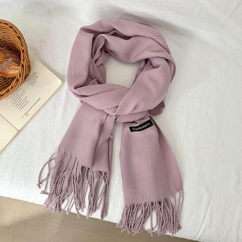 Scarf Women's Winter High-end Sense New Imitation Cashmere Solid Color Versatile Warm Fringed Shawl Scarf