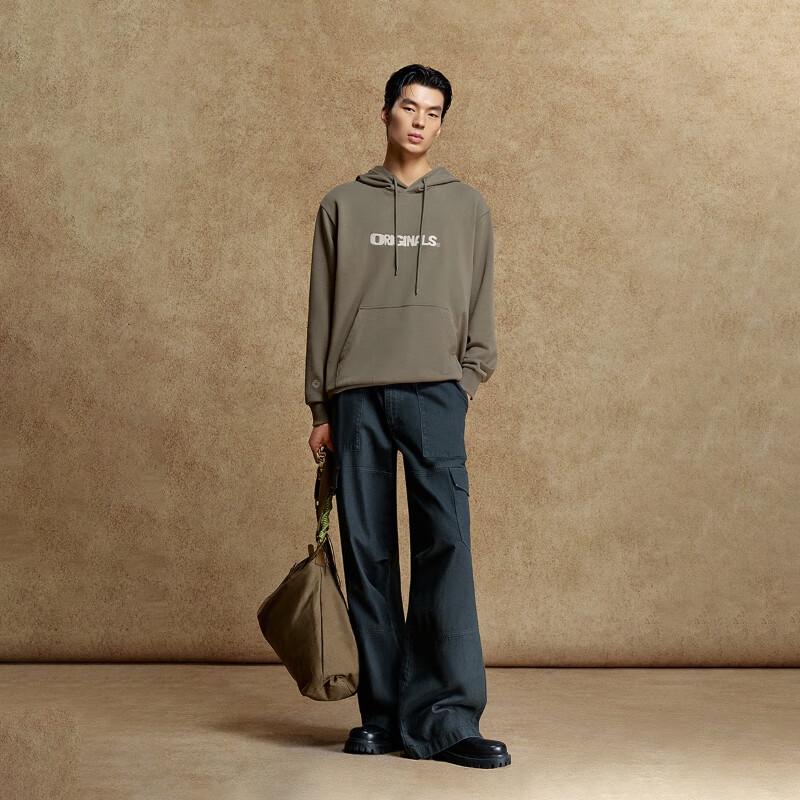 JACK&JONES Men's Letter Embroidered Cotton Hoodie with Kangaroo Pocket