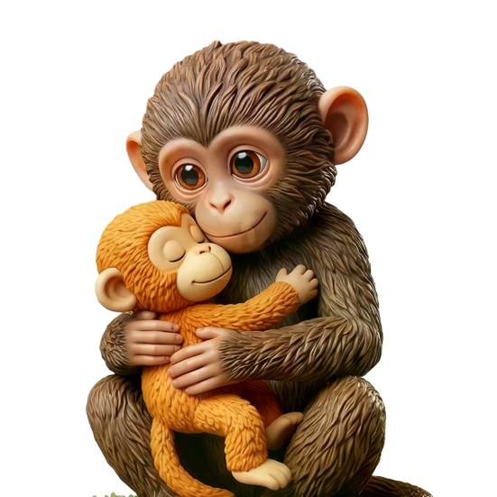 Cute Monkey Figurine Small Baby Monkey Holding Plush Toy Desktop Ornament for Living Room Bedroom Office Table Decor