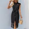 Summer Popular Hot Sale Simple Style Elegant Lace Lapel Solid Color Dress