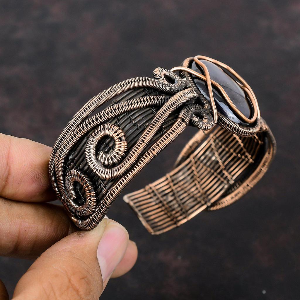Браслет-манжета из сугилита, браслет-манжета с драгоценным камнем, медная проволока, регулируемый браслет-манжета, антикварный браслет ручной работы, подарок для мамы, ювелирные изделия из медной проволоки