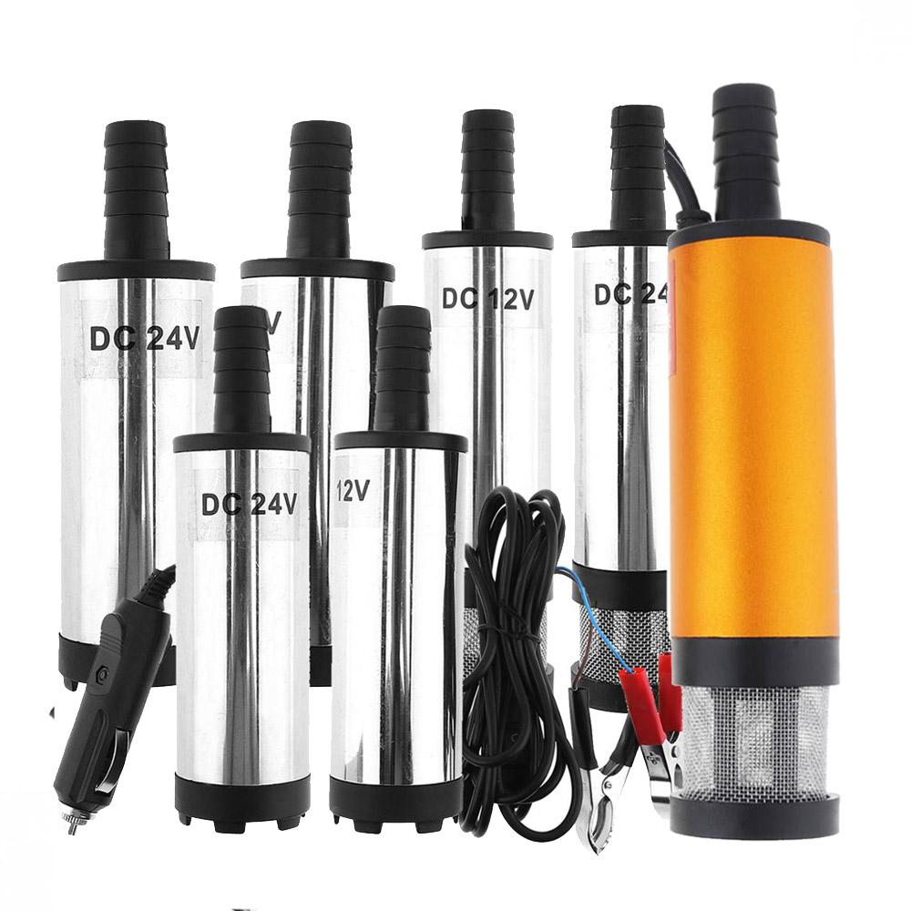 Погружной электрический насос DC 12V 24V 38MM, портативный мини-насос для автомобиля, подходит для топливного насоса дизельного топлива, насосы для бочек с водой и маслом, с 2 зажимами типа "крокодил"