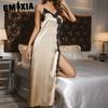 Ice Silk Halter Nightgown Female Summer Open Lace Simulation Silk Sexy Home Pajamas