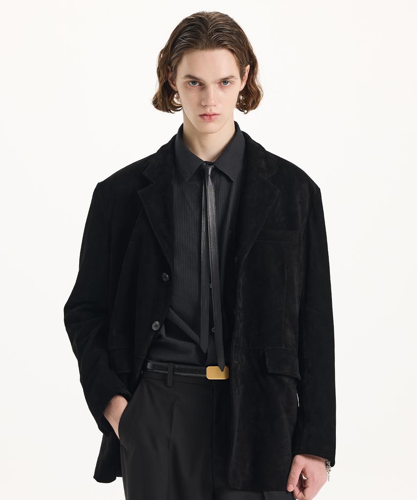 Connect Kinloch [Real Leather] Suede 3-Button Blazer Jacket [Black]