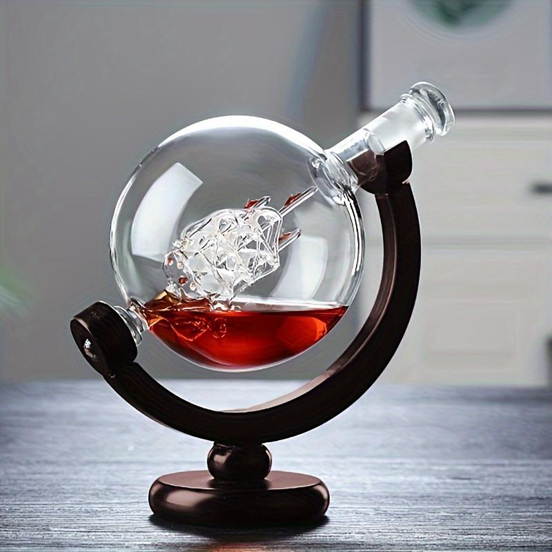 Whiskey Decanter Globe Wine Aerator Glass Sets Inside Crystal with Fine Wood Stand Liquor Decanter for Vodka Cup Bar Accessories