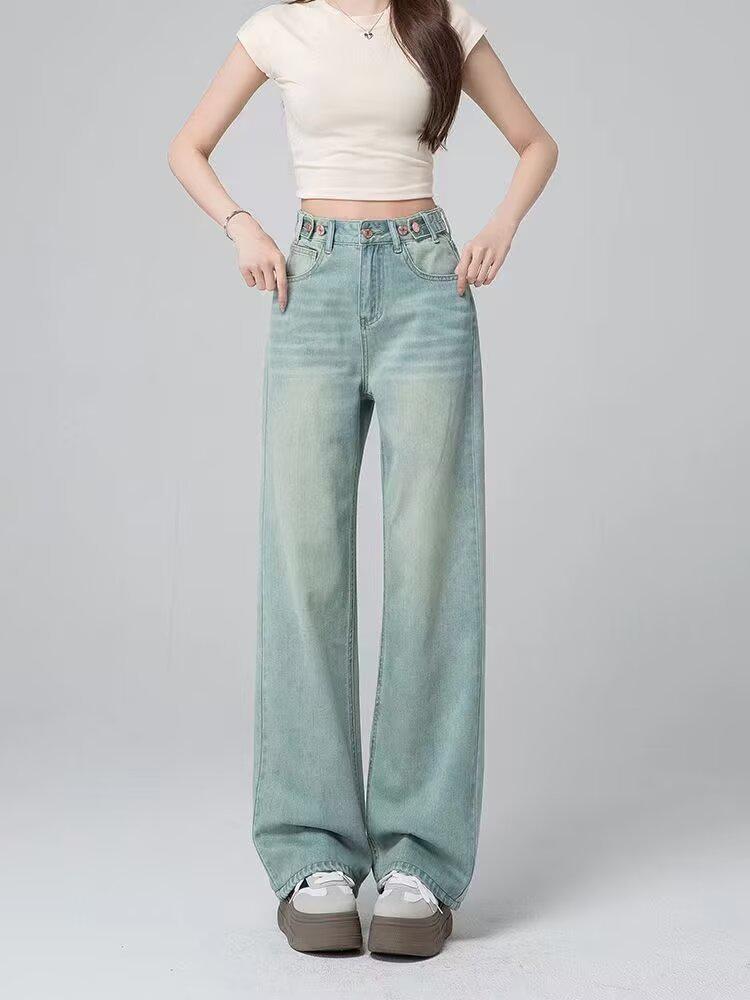 Women's Light High-Waist Wide-Leg Jeans - 2024 Versatile, Slimming, Petite Fit, Straight and Loose Long Pants