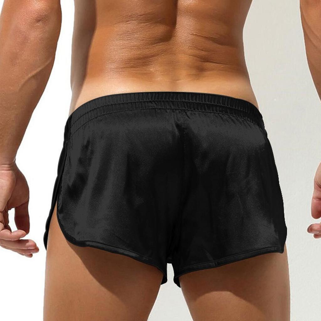 Men's Satin Shorts Silk Boxer Youth Sexy Side Slit Casual Shorts