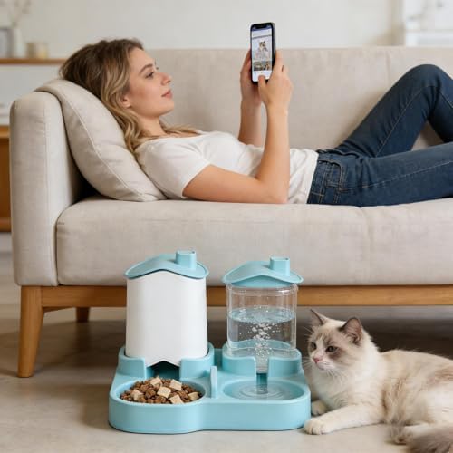 Automatic Cat Feeder and Water Dispenser Set, Leak-Proof Pet Feeding Bowl for Cats Dogs Puppies Small Animals