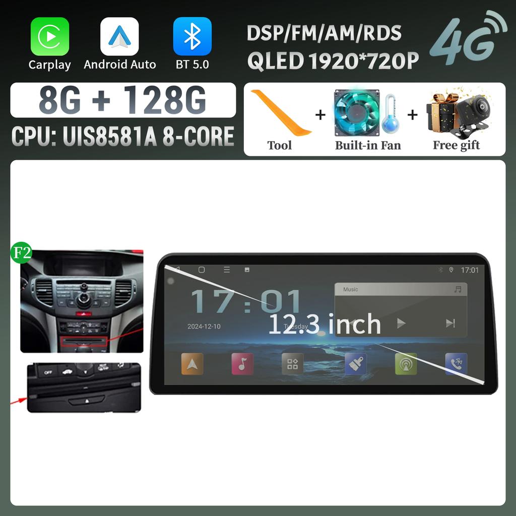 12,3 дюйма Для Honda Accord 8 Европа Spirior 2009-2013 Автомагнитола Мультимедийная Навигация Беспроводной BT CarPlay Сенсорный Экран Головного Устройства