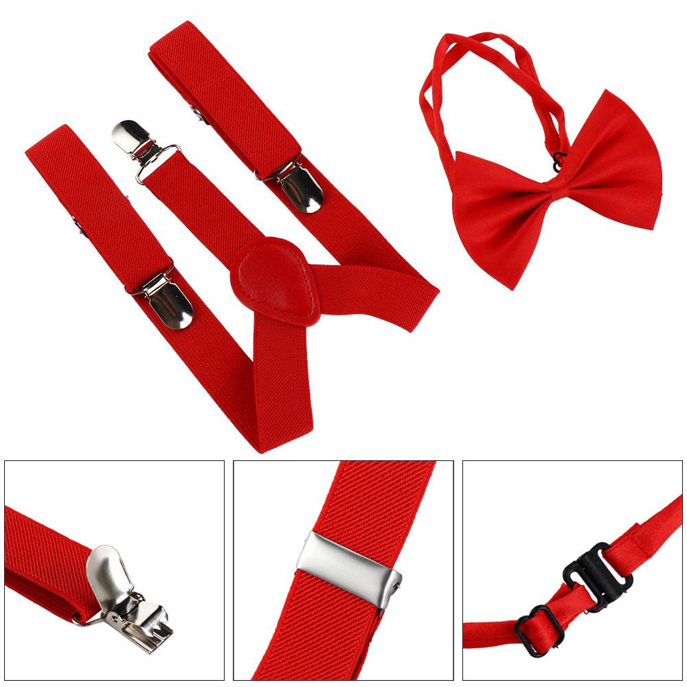Solid Color For Girls Strap Clip Bow Tie Hanging Pants Clip Suspenders Clips Tie Suspenders Set