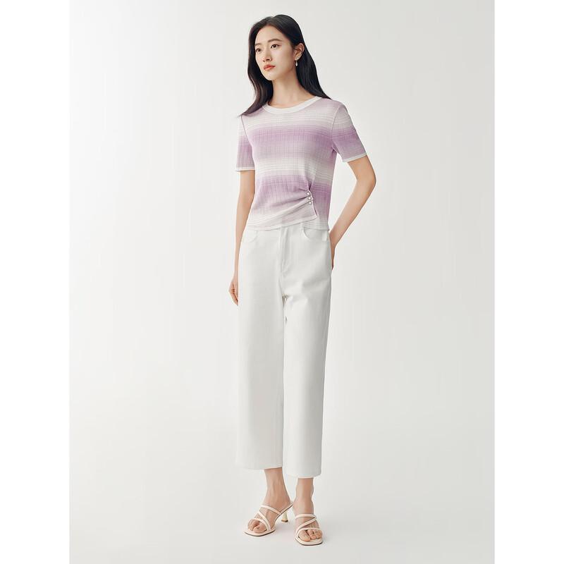 JUZUI Women's Gradient Stripe Knit Top with Side Buttons