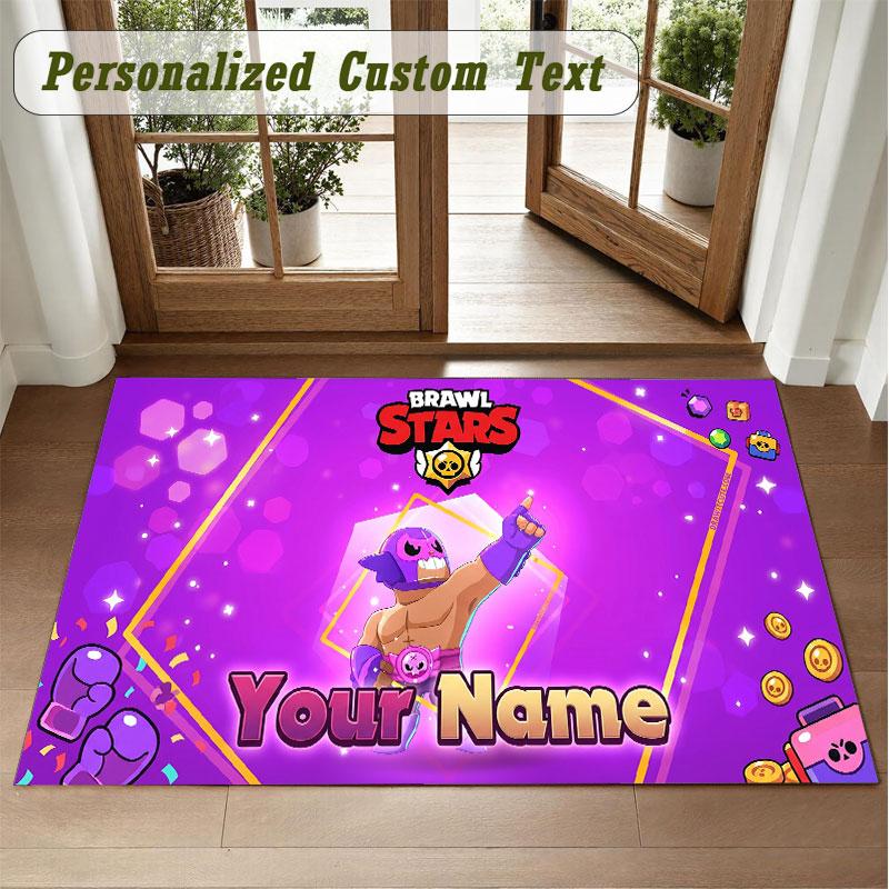 Crystal Velvet Square Rug Custom NameBrawl Stars Pattern Non Slip Home Floor Decor Rug