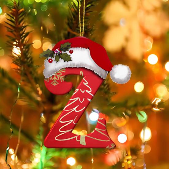 Рождественская буква подвеска акриловая 2D плоская буква подвесное украшение рождественская елка шапка Санта-Клауса буква