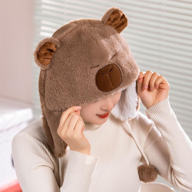 Animals Capybara Penguin Plush Hat for Cycling Warm Family and Friends Cartoon Husky Hat Christmas Gifts for The Winter Holidays