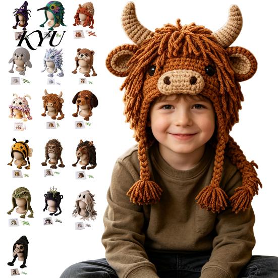 Learn to Crochet Kit Animal Hood Hat Kit, DIY Earflap for Beginners Cute Craft Beginners, Handmade Winter Headwear Gift Enthusiasts