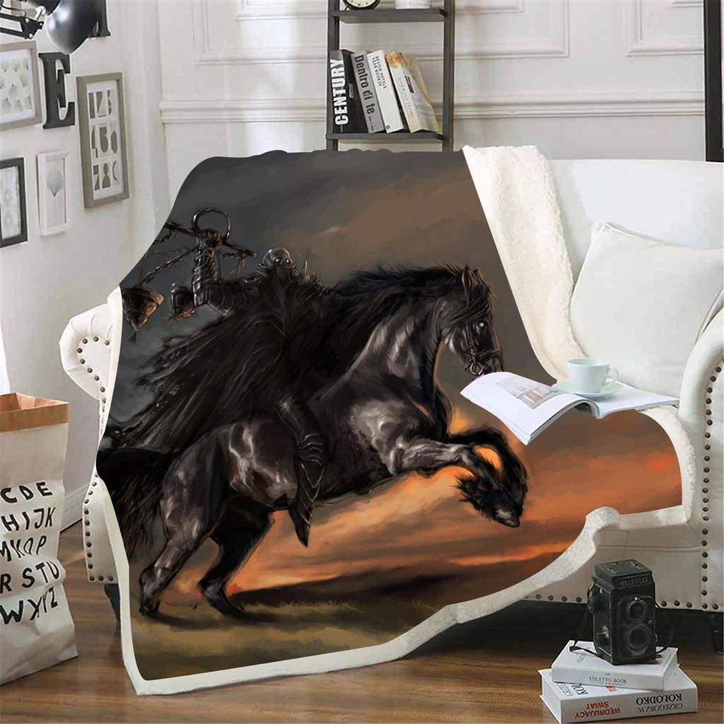 Cartoon Undead Horse Blankets Fluffy Soft Skin-Friendly Children Nap Blanket Cute Printed Luxury Fashion Flannel Throws