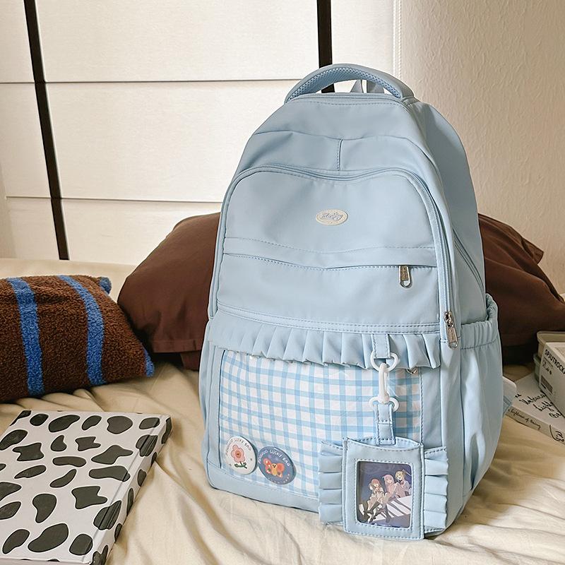 Japanese Ba Chi Pain Bag Large Capacity School Bag Female High Value Cute Plaid Sweet Primary And Secondary School Student Fresh Backpack