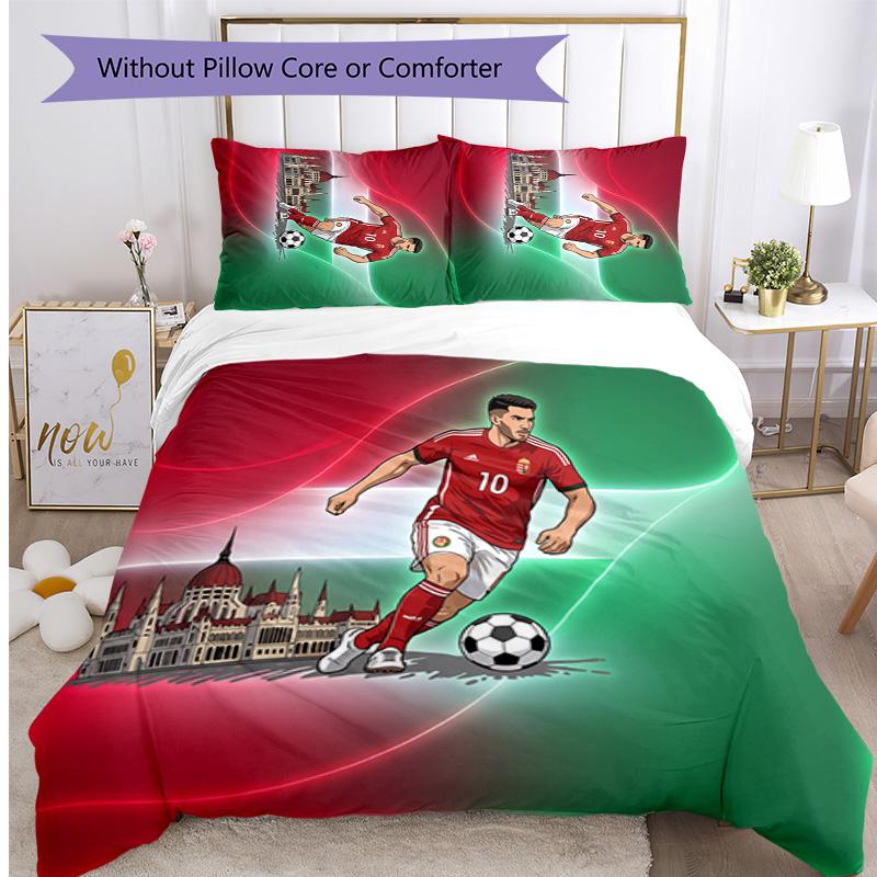 Hungary Football Printed Bedding 3 Piece Set Cozy Breathable Bed Cover Set as Housewarming Holiday Gift