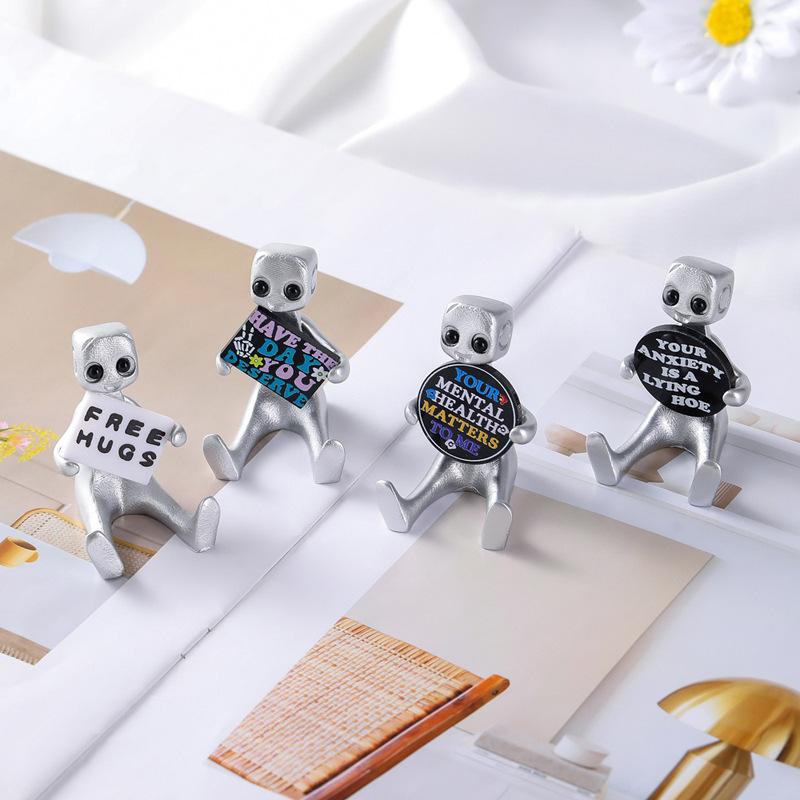 Cute Tiny Robot Figure with Slogan - Your Anxiety Is A Lying H*e Robot, Inspirational Cute Fun Office Desk Home Room Decorations