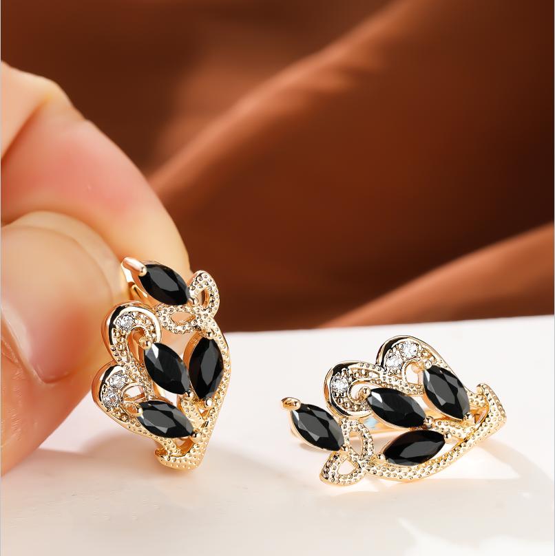 1 пара серег золотого цвета с радужным камнем и цветочным узором в виде листьев, красные, желтые, синие, зеленые, висячие полые серьги с камнями