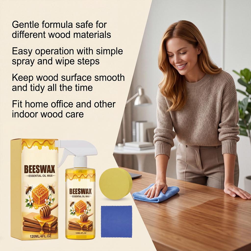 Beeswax Wood Care Spray Kit 120ml with Essential Oil Wax Sponge and Towel for Furniture Surface Maintenance and Cleaning