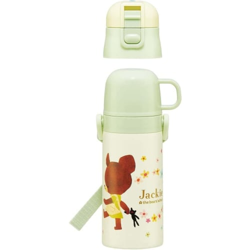 Skater Children's Water Bottle, 2-Way, 420ml (Direct Drinking) or 350ml (Cup Drinking), Kuma No Gakkou (The Bears' School) Design, Small Capacity, Sta