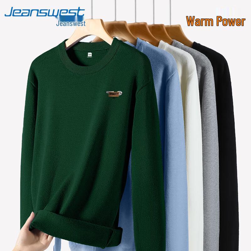 Jeanswest Men's American Retro Loose Fit Crew Neck Knit Sweater