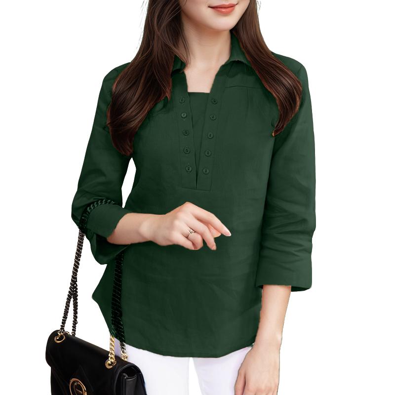 ZANZEA Женская блузка с отложным воротником, однотонная, повседневная, с рукавом 3/4