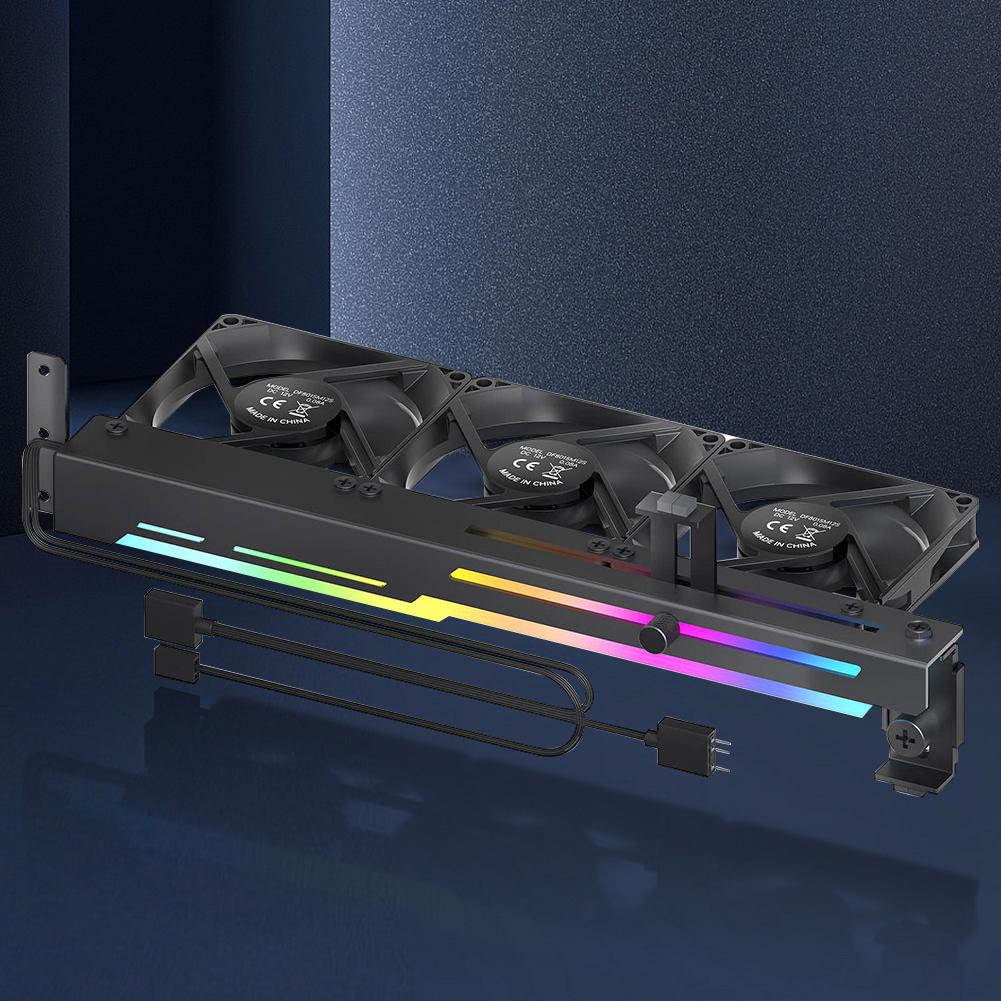 2-в-1 RGB LED Держатель видеокарты 1800 об/мин 5 В 3-контактный ARGB Вентилятор охлаждения видеокарты с 3x80 мм вентиляторами Крепежный кронштейн PCI