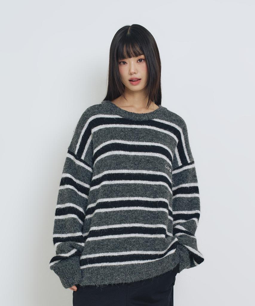 LMR Hairy Stripe Pullover Knit Dark Grey
