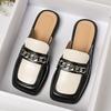Fashion Wide Fit Square Toe Mules Women Brand Chain Pantuflas Causal Slip On Shoes Ladies Flat Sandals Barefoot Slides Antiskid Slippers