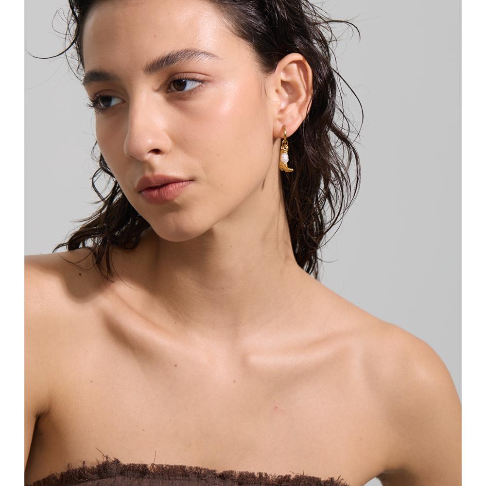 Yhpup Stylish Stainless Steel Boots Shoes Natural Pearls Drop Hoop Earrings for Women Daily Chic Charm Trendy Jewelry Wholesale