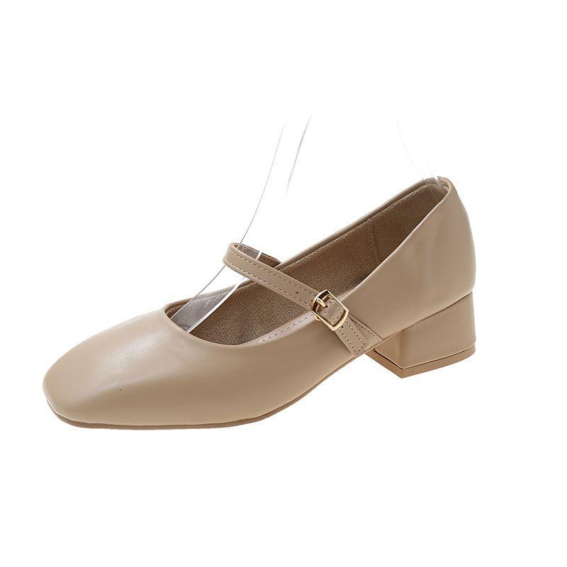 Туфли Мэри Джейн на французском каблуке, весна/лето 2024, новые квадратные туфли из кожи с пряжкой на толстом каблуке