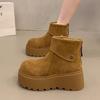 Модные ботинки-луноходы на толстой подошве для женщин, флисовая подкладка, круглый носок, женская обувь, зимние шикарные и элегантные удобные ботильоны, распродажа