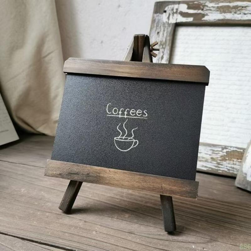 Vintage Small Blackboard Bar Counter Message Board Desktop Decoration Wooden Blackboard Stall Hand-Painted Sign Message Board