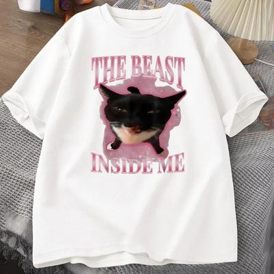 Футболки The Beast Inside Me для женщин, милая глупая кошка, забавная юмористическая футболка с коротким рукавом и круглым вырезом, женская одежда