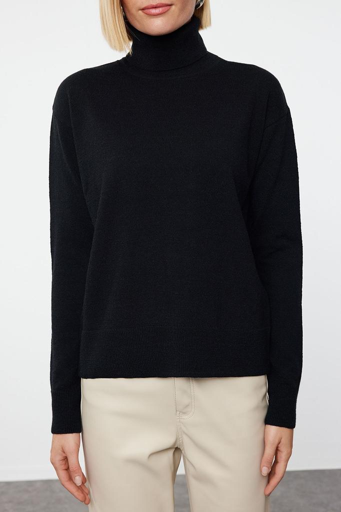 Женский модный стильный свитер, черная шерстяная пара, широкий трикотаж с высоким воротником, свитер