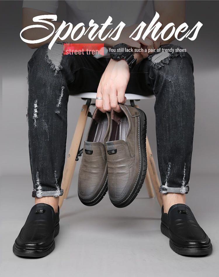 Men's Genuine Leather Breathable Casual Non-Slip Driving Shoes for Autumn/Winter - Mid-Aged Dad Style.